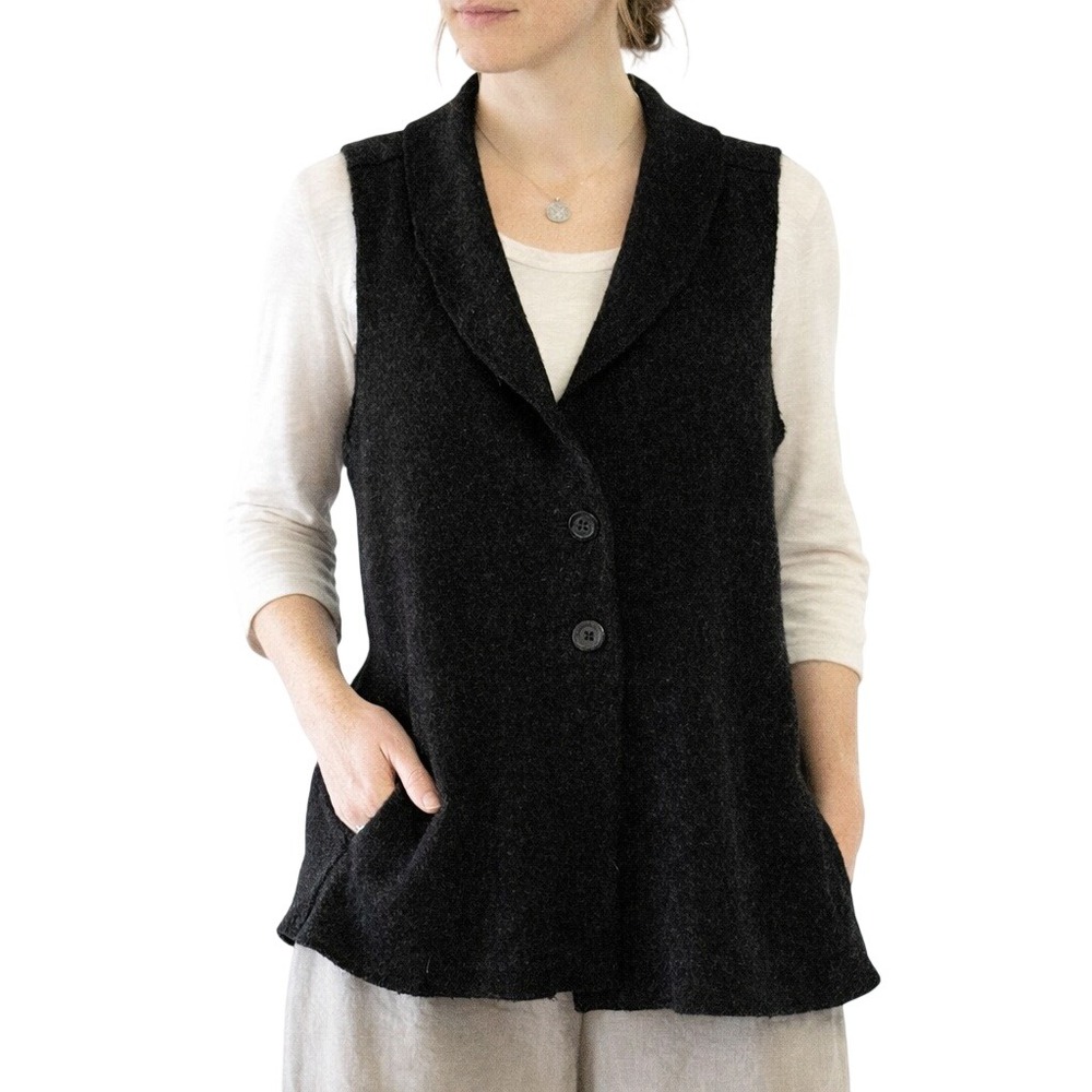 CUT LOOSE Boiled Wool Vest Minimalist Lagenlook Layer charcoal‎ L